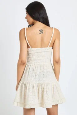Robe Smockée Longue À Volants Texturée