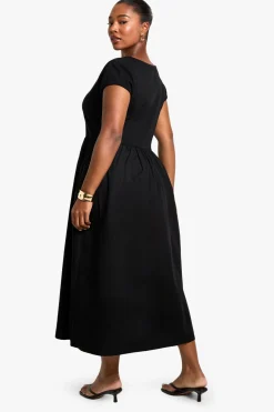 Robe Smockée À Manches Courtes En Popeline De Coton Côtelée Grande Taille