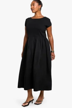Robe Smockée À Manches Courtes En Popeline De Coton Côtelée Grande Taille