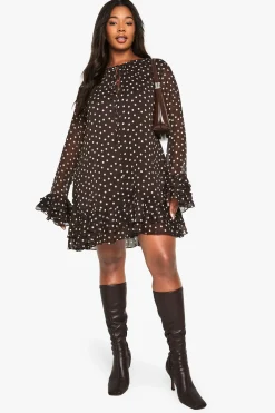 Robe smock en chiffon à pois pour tailles plus