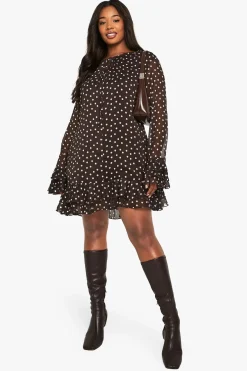 Robe smock en chiffon à pois pour tailles plus