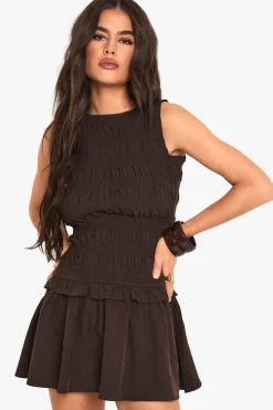 Robe smock à encolure racer froncée
