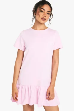 Robe smock en coton à volant et ourlet tombant
