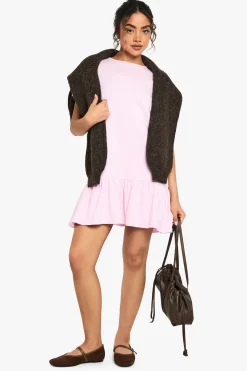 Robe smock en coton à volant et ourlet tombant