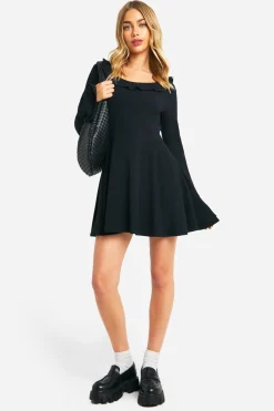 Robe Smock en jersey côtelé avec manches évasées
