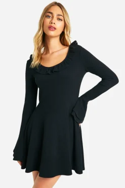 Robe Smock en jersey côtelé avec manches évasées