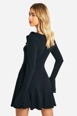 Robe Smock en jersey côtelé avec manches évasées