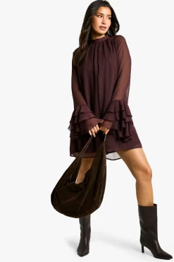 Robe Smock En Mousseline À Col Montant Et Manches Volumineuses