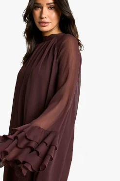 Robe Smock En Mousseline À Col Montant Et Manches Volumineuses