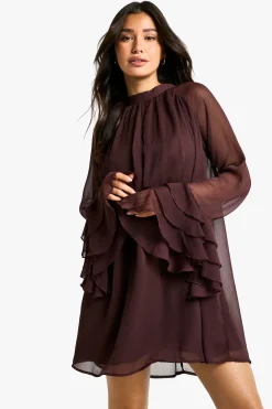 Robe Smock En Mousseline À Col Montant Et Manches Volumineuses