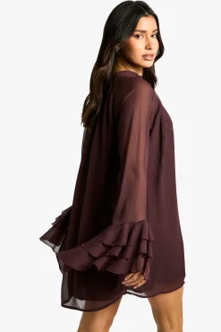 Robe Smock En Mousseline À Col Montant Et Manches Volumineuses