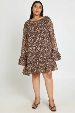 Robe Smock En Mousseline Imprimé Léopard À Pois Grande Taille