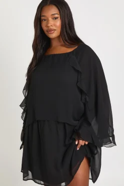 Robe Smock en Mousseline à Volants Grande Taille