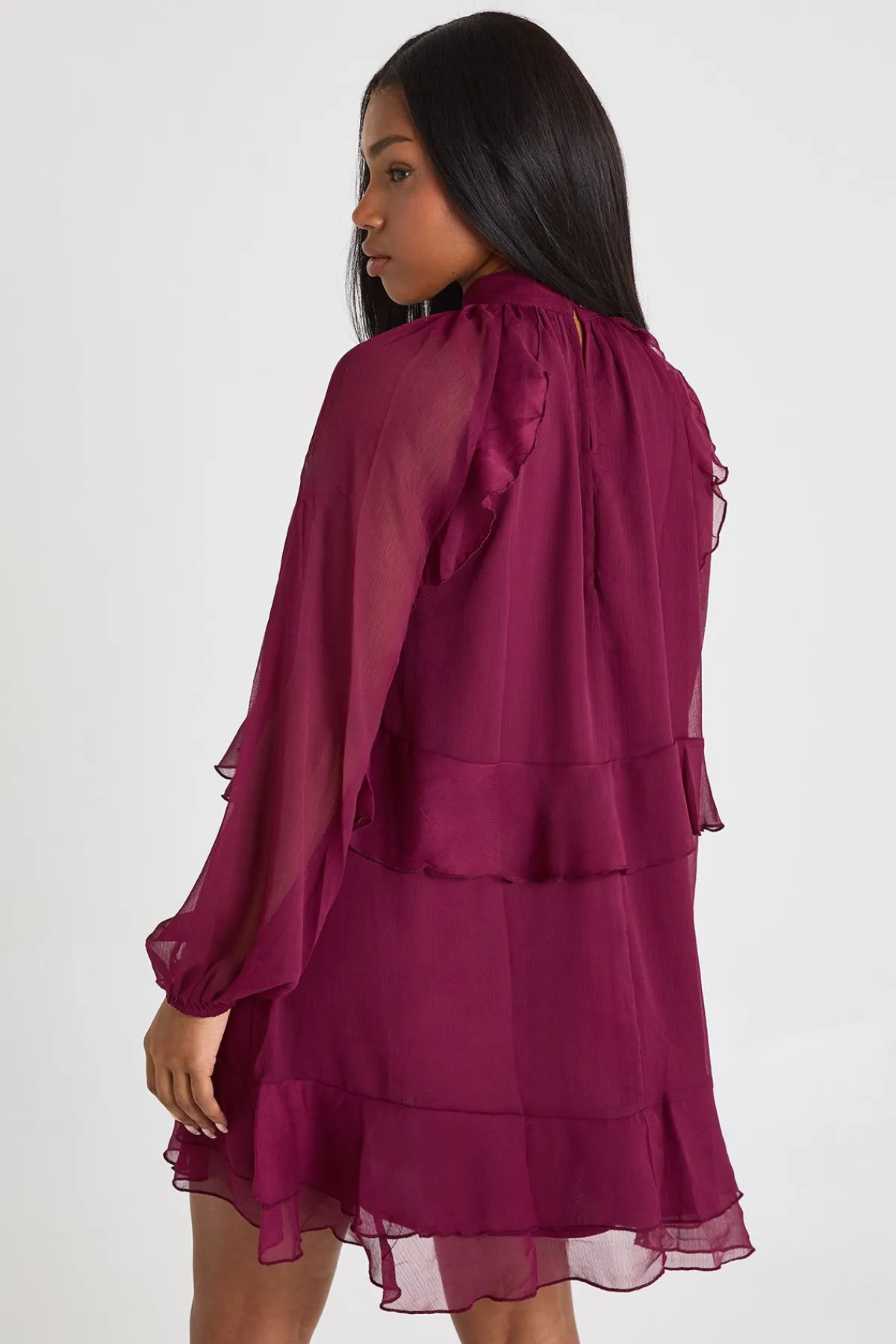 boohoo Robe Smock En Mousseline À Volants<Femme Robes Babydoll|Robes À Manches Longues