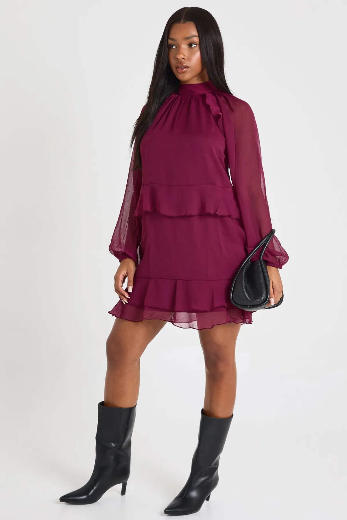 boohoo Robe Smock En Mousseline À Volants<Femme Robes Babydoll|Robes À Manches Longues