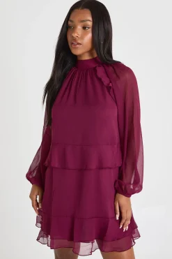 boohoo Robe Smock En Mousseline À Volants<Femme Robes Babydoll|Robes À Manches Longues