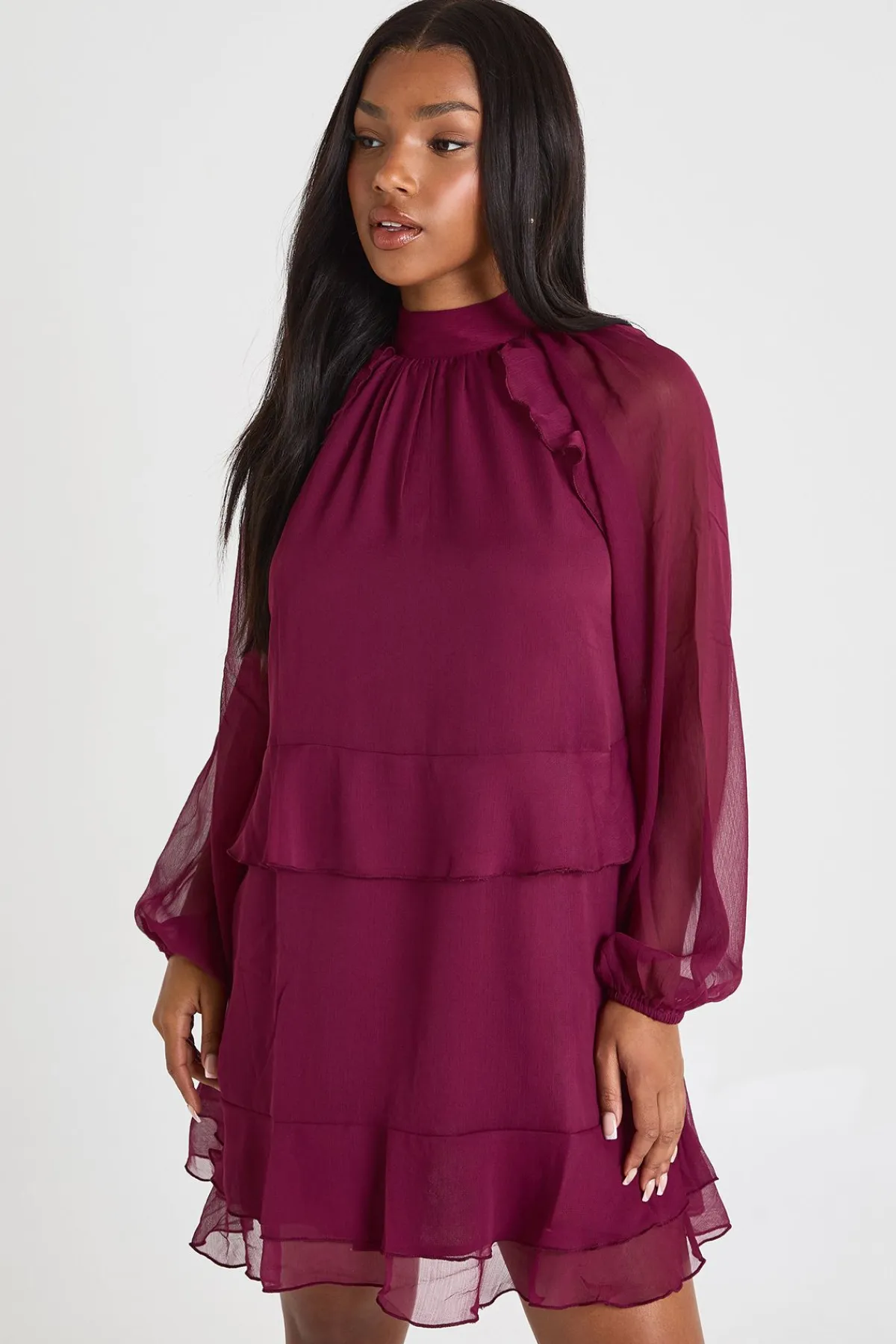 boohoo Robe Smock En Mousseline À Volants<Femme Robes Babydoll|Robes À Manches Longues