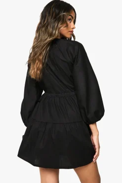 boohoo Robe smock en popeline de coton à manches ballon froncées<Femme Robes Courtes|Robes Bohème