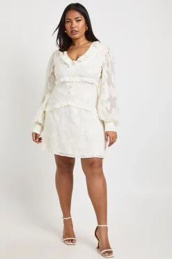 boohoo Robe Smockée À Volants En Mousseline Dévorée Grande Taille<Femme Robes Courtes|Robes À Manches Longues