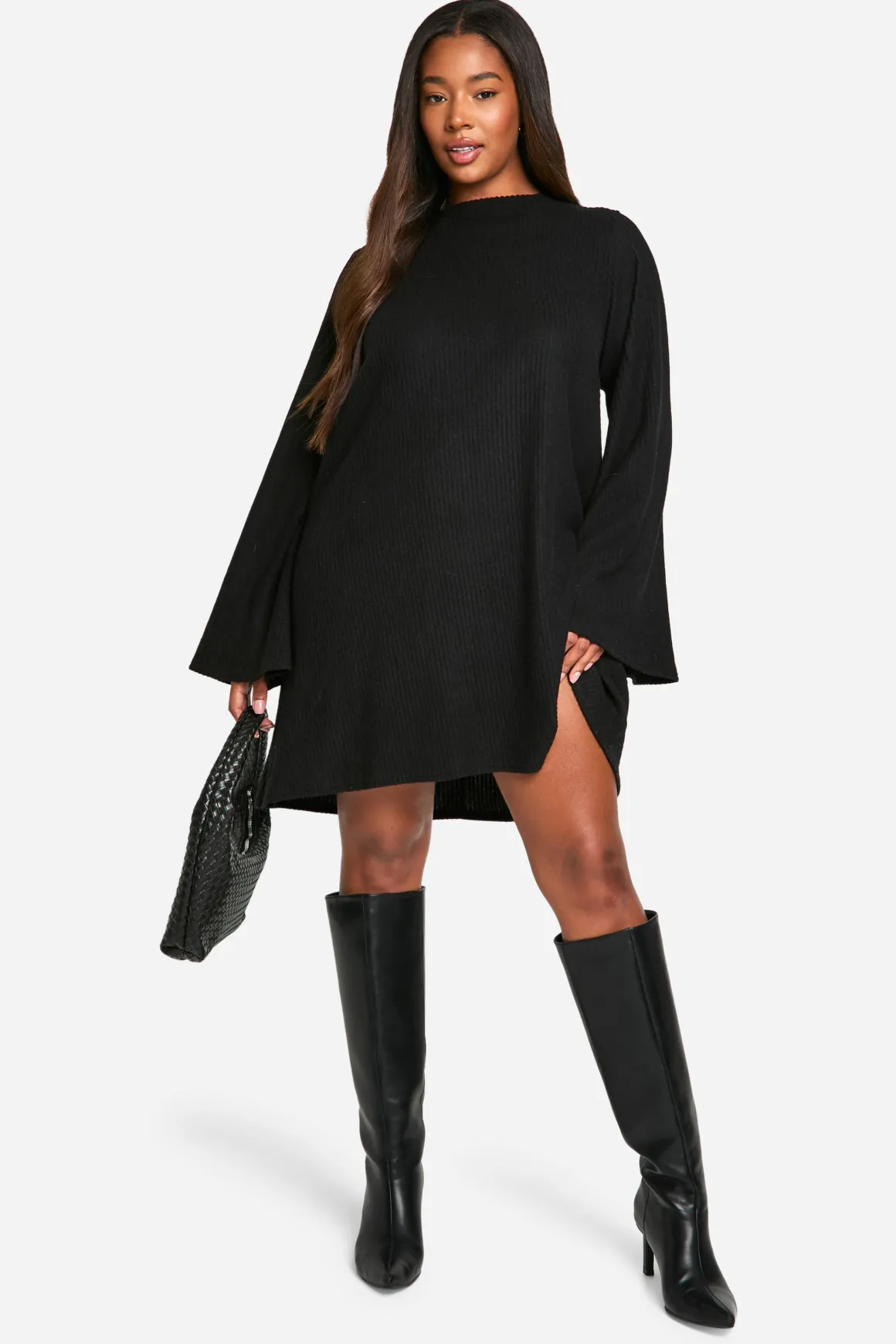 Robe Smock Grande Taille Côtelée Douce Avec Lien Dos