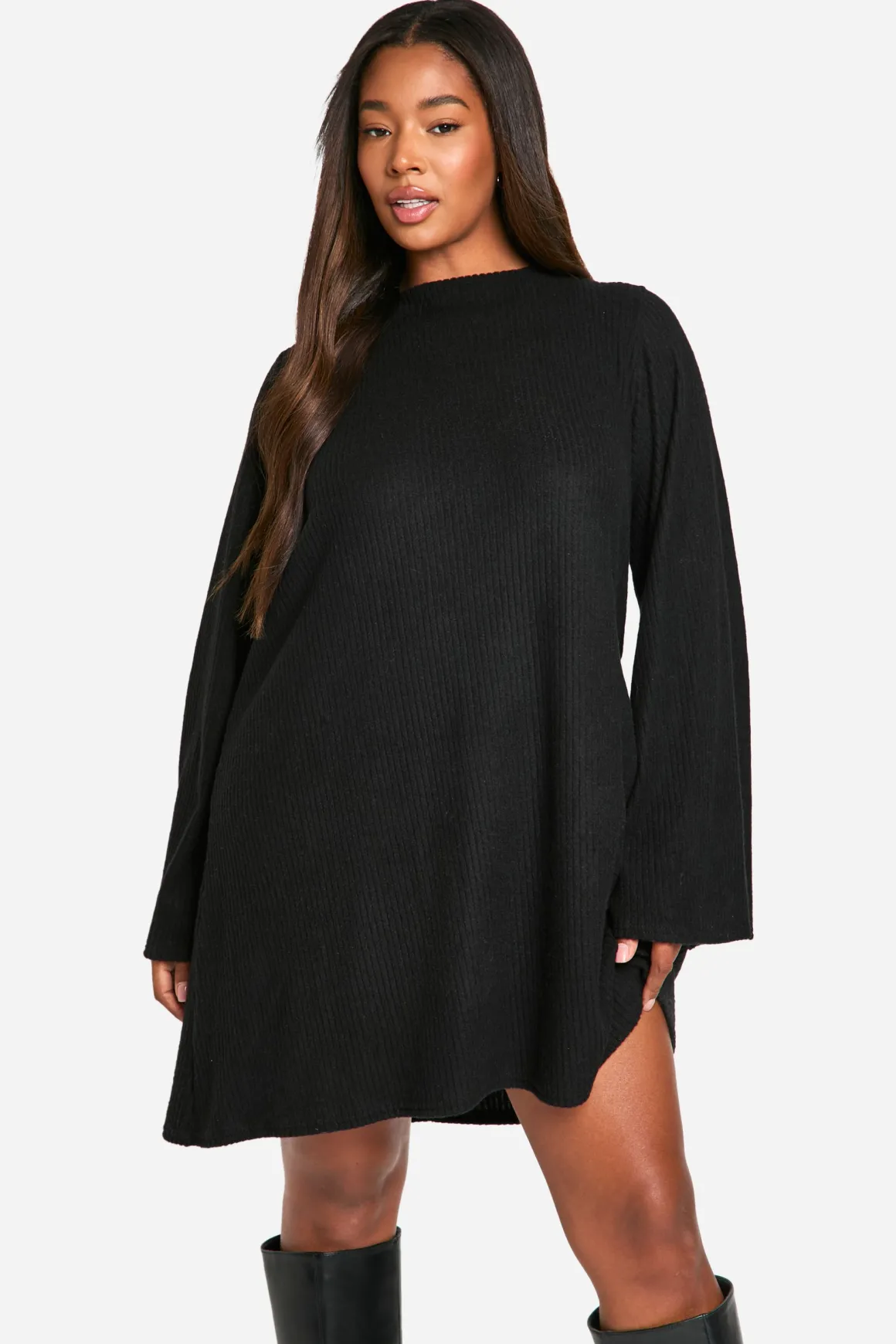 Robe Smock Grande Taille Côtelée Douce Avec Lien Dos