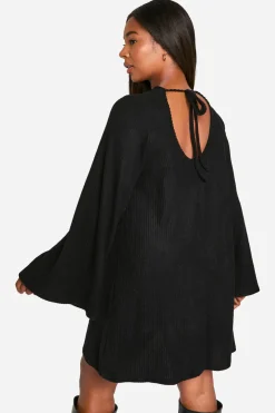 Robe Smock Grande Taille Côtelée Douce Avec Lien Dos
