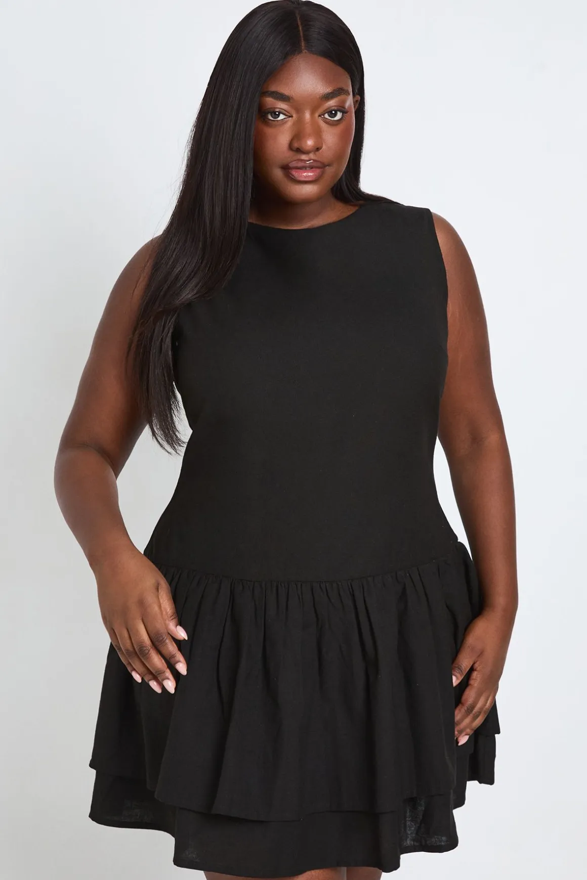 Robe Smock Grande Taille En Lin À Double Épaisseur
