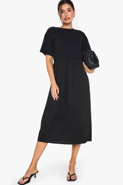 boohoo Robe Smock Grande Taille En Mélange De Jersey Coton<Femme Robes|Robes De Jour