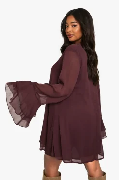 Robe Smock Grande Taille En Mousseline À Col Noué