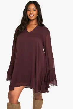 Robe Smock Grande Taille En Mousseline À Col Noué