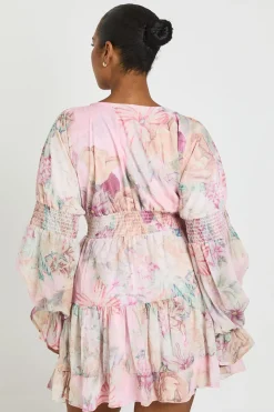 Robe Smock Grande Taille À Imprimé Floral Col V Et Manches Bouffantes Volumineuses