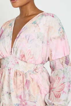 Robe Smock Grande Taille À Imprimé Floral Col V Et Manches Bouffantes Volumineuses