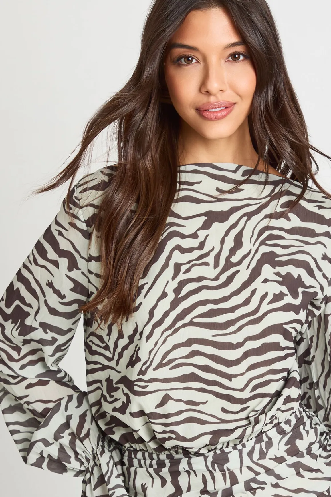 Robe smock imprimée zèbre à col échancré