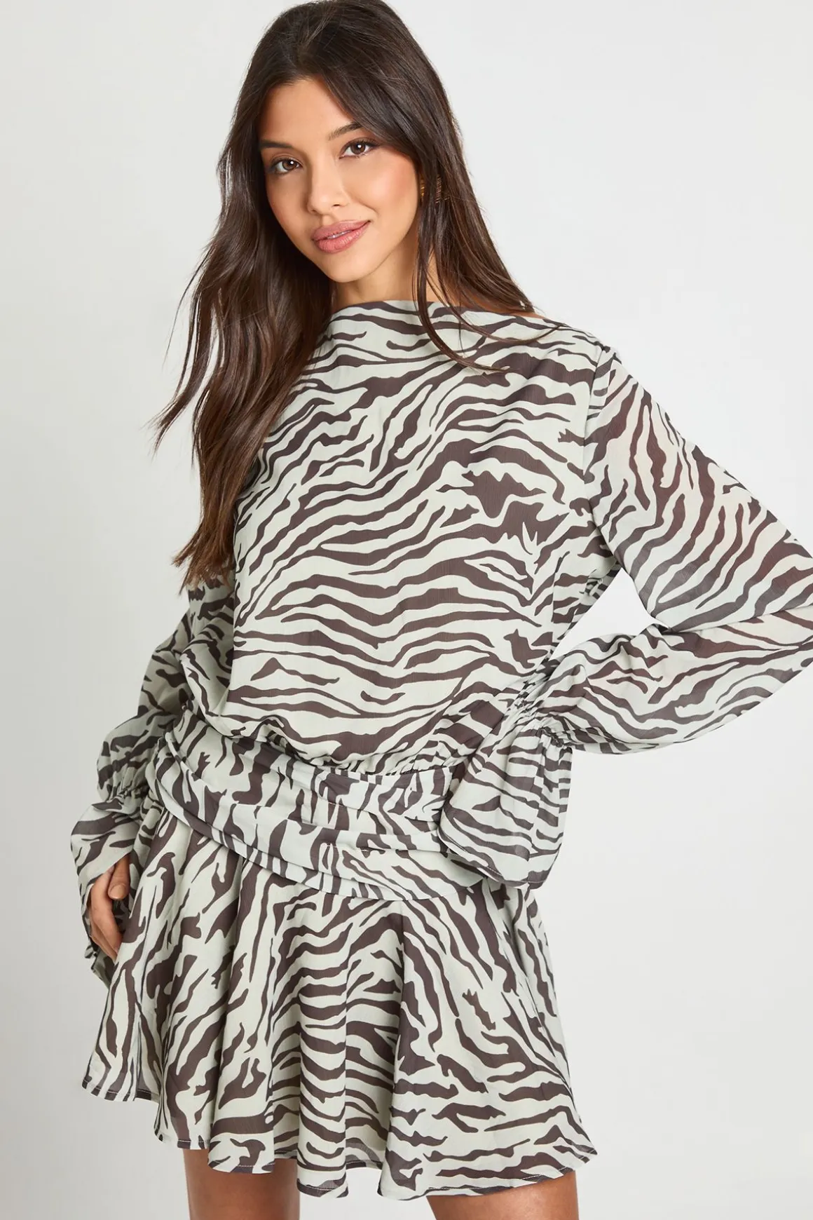 Robe smock imprimée zèbre à col échancré