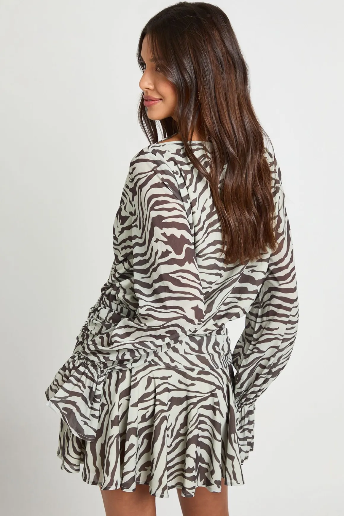Robe smock imprimée zèbre à col échancré