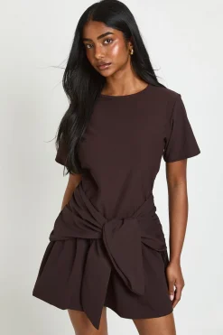 Robe Smock Manches Longues Avec Ceinture À Nouer