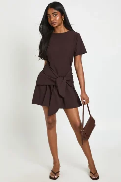 Robe Smock Manches Longues Avec Ceinture À Nouer