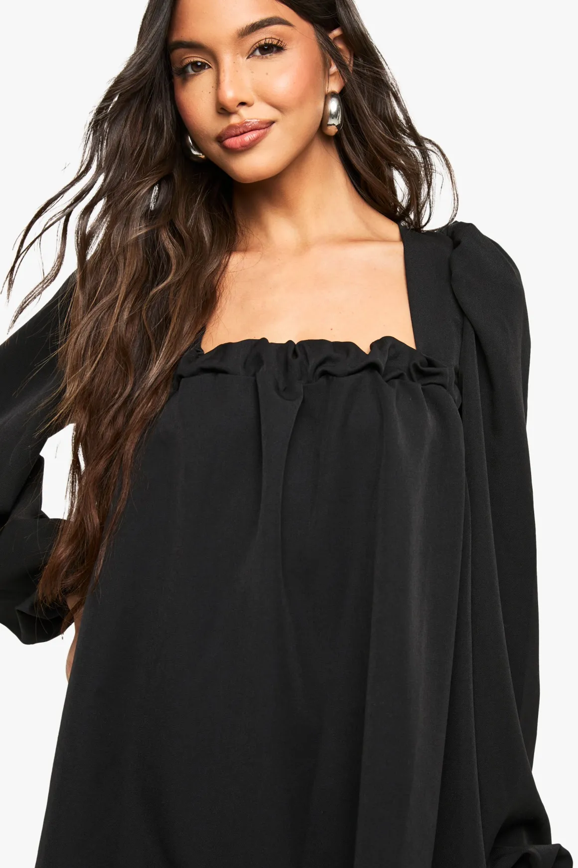 Robe smock à manches longues à manches ballon