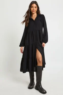 boohoo Robe Smock Midi Texturée À Volants Étagés<Femme Robes À Manches Longues|Robes