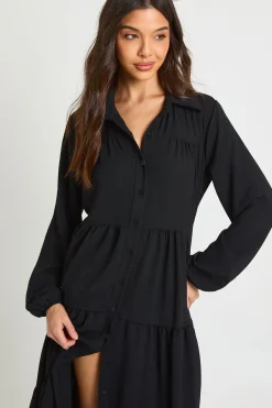 boohoo Robe Smock Midi Texturée À Volants Étagés<Femme Robes À Manches Longues|Robes