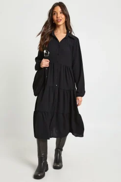 boohoo Robe Smock Midi Texturée À Volants Étagés<Femme Robes À Manches Longues|Robes