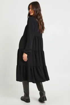 boohoo Robe Smock Midi Texturée À Volants Étagés<Femme Robes À Manches Longues|Robes