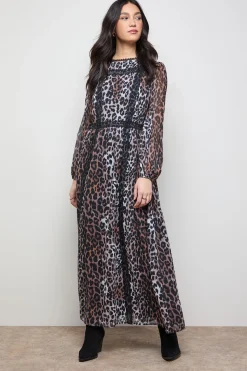 Robe Smock Mi-Longue à Manches Bouffantes et Finitions Dentelle Imprimée