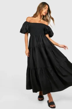 boohoo Robe smock mi-long à volées froncées<Femme Toutes Les Robes|Robes