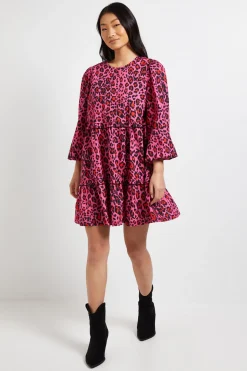 Robe Smock Mini À Volants Étagés Imprimé Animal En Popeline Petite