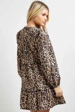 Dorothy Perkins Robe Smock Mini À Volants Étagés Imprimé Léopard En Popeline<Femme Robes À Manches Longues|Robes
