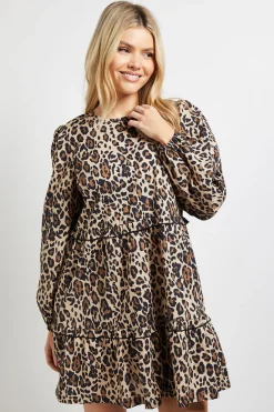 Dorothy Perkins Robe Smock Mini À Volants Étagés Imprimé Léopard En Popeline<Femme Robes À Manches Longues|Robes