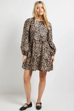 Dorothy Perkins Robe Smock Mini À Volants Étagés Imprimé Léopard En Popeline<Femme Robes À Manches Longues|Robes