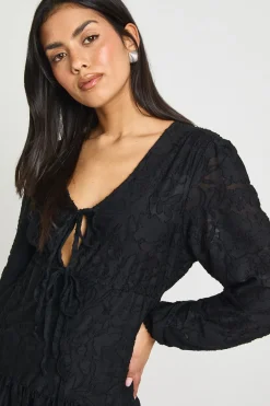 Robe Smock à Motifs Floraux Dévorés avec Nœud Devant