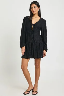 Robe Smock à Motifs Floraux Dévorés avec Nœud Devant